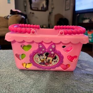 Pink Minnie Mouse Toy Basket with Groceries
